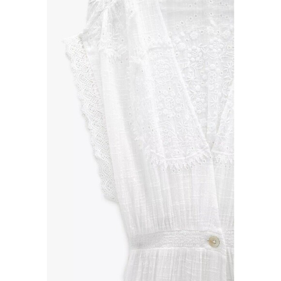Zara Whimsical White Embroidered V-Neck Lace Cap Sleeves Maxi Dress Cover Up M - Picture 5 of 12